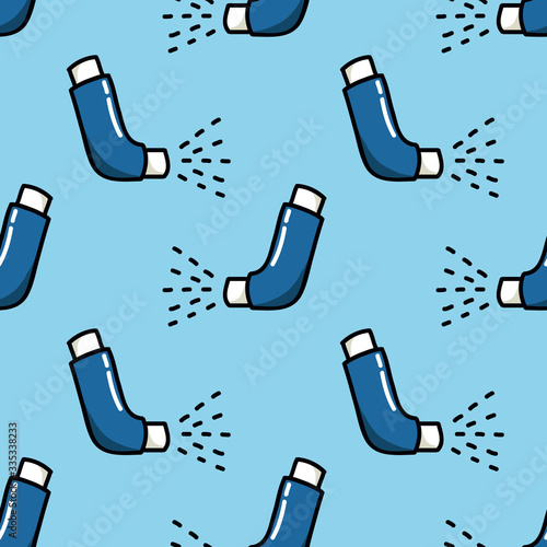 asthma inhaler seamless doodle pattern, vector illustration