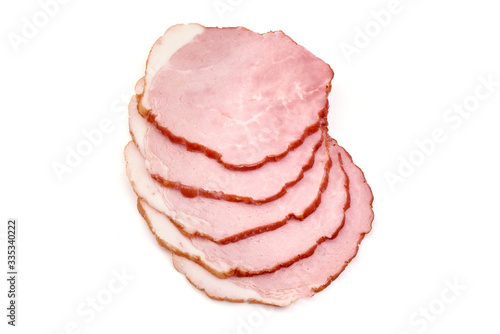 Smoked ham slices, isolated on white background