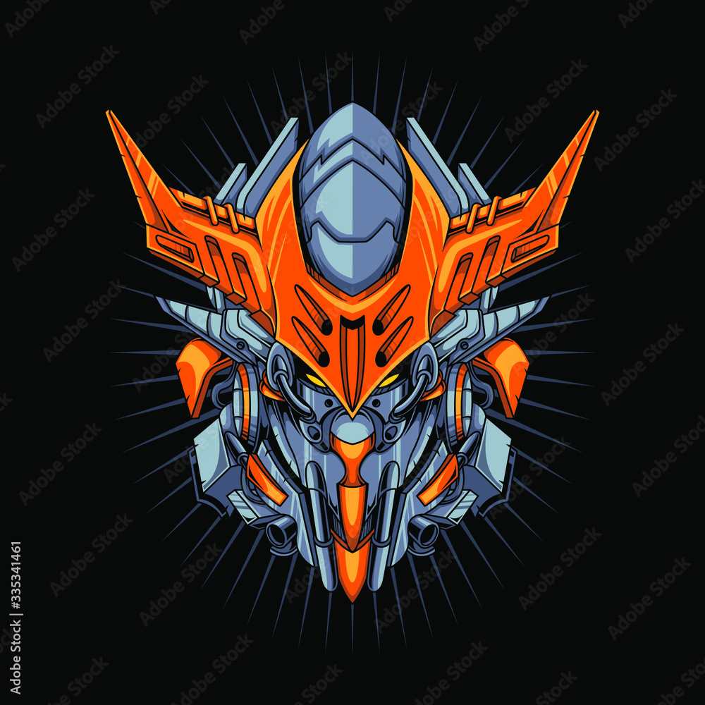 Vector illustration, Mecha head with sacred geometry pattern Vector illustration, Mecha head with sacred geometry pattern