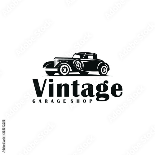 Classic/vintage car vector design inspiration. Auto car logo design template. Classic vehicle symbol logotype. A classic car symbol silhouette. Vintage car simple line art logo.