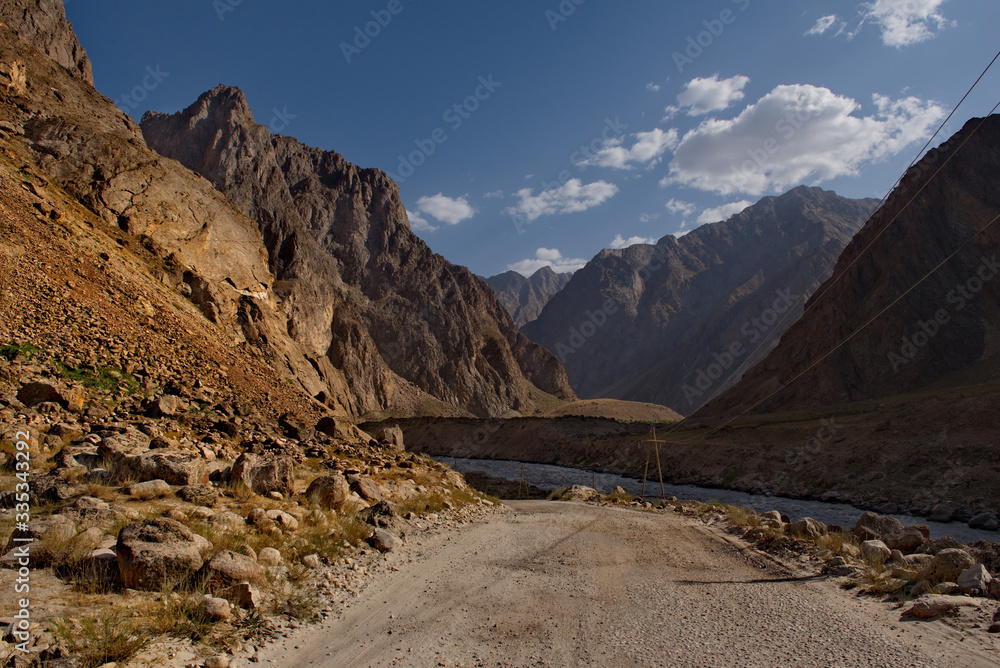 Central Asia. Tajikistan. The southernmost part of the Pamir highway in the valley of the border river Panj.