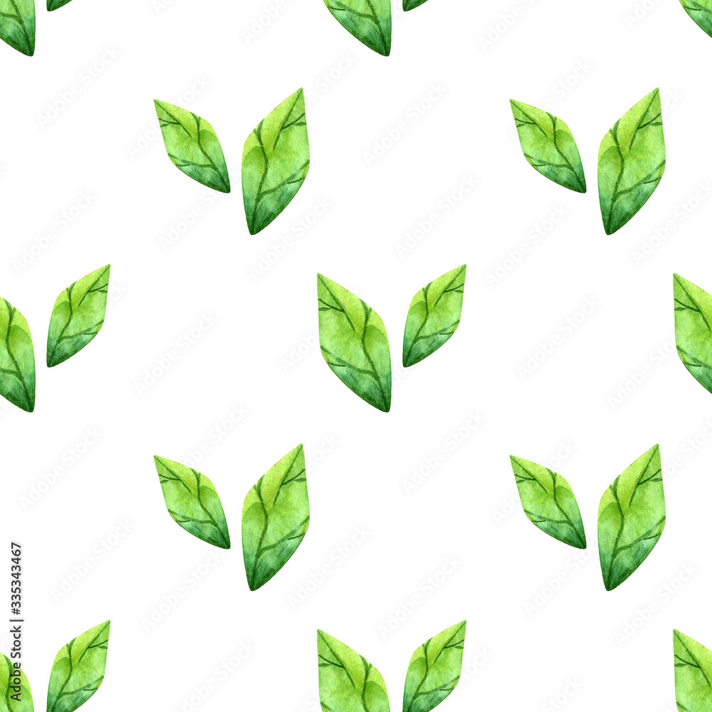 Seamless pattern with green leaves.