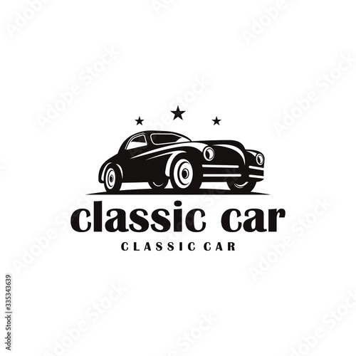 Classic vintage car vector design inspiration. Auto car logo design template. Classic vehicle symbol logotype. A classic car symbol silhouette. Vintage car simple line art logo.