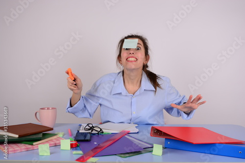 woman in shirt working in office business documentation manager