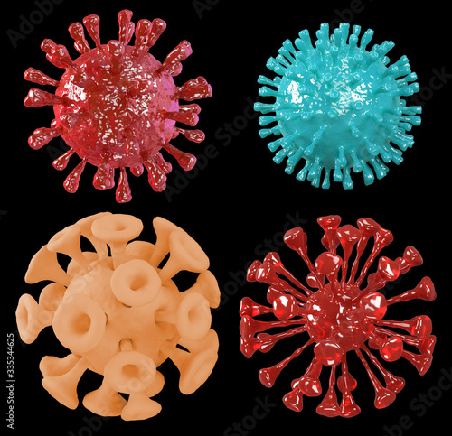 Virus cells set. Coronavirus pandemic concept. Isolated 3D rendered image. photo