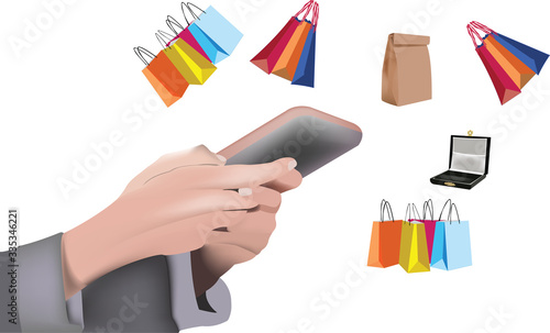 mani femminili trattengono cellulare fa acquisti e regali
