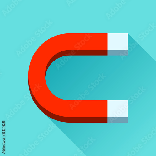 Red horseshoe Magnet icon in flat style, simple tool on color background. Vector design element for you project 