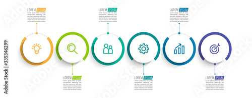 Minimal Business Infographics template. Timeline with 6 steps, options and marketing icons .Vector linear infographic with six conected elements. Can be use for presentation.
