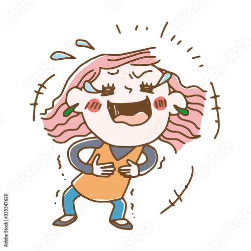 Illustration of a woman laughing laughing and crying