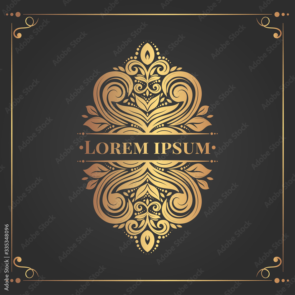 Golden frame with decorative vector ornament. Elegant, classic elements. Can be used for jewelry, beauty and fashion industry. Great for logo, emblem, background or any desired idea.