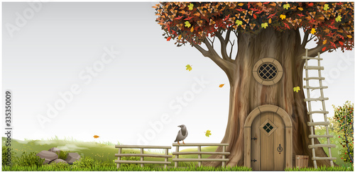 Fantastic fantastic landscape with a tree house