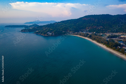 Aerial drone view of tropical Kamala Beach area and Andaman Sea in Phuket, Thailand © stryjek