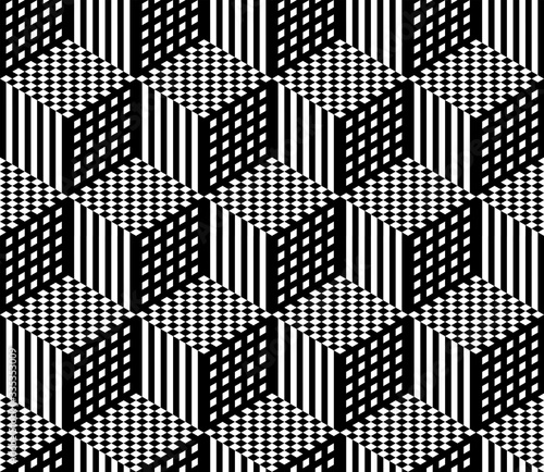 Abstract seamless geometric isometric op art pattern.