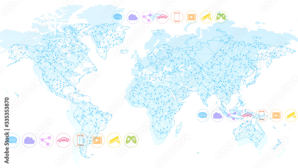 Digital technology white background blue world map