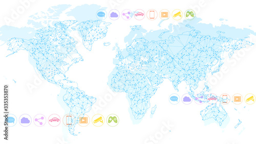 Digital technology white background blue world map