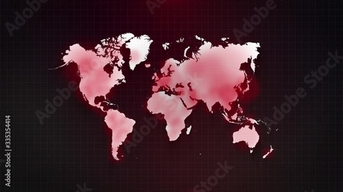 Virus COVID-19 spreading from East to West over world map dark background