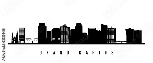 Grand Rapids skyline horizontal banner. Black and white silhouette of Grand Rapids, Michigan. Vector template for your design.