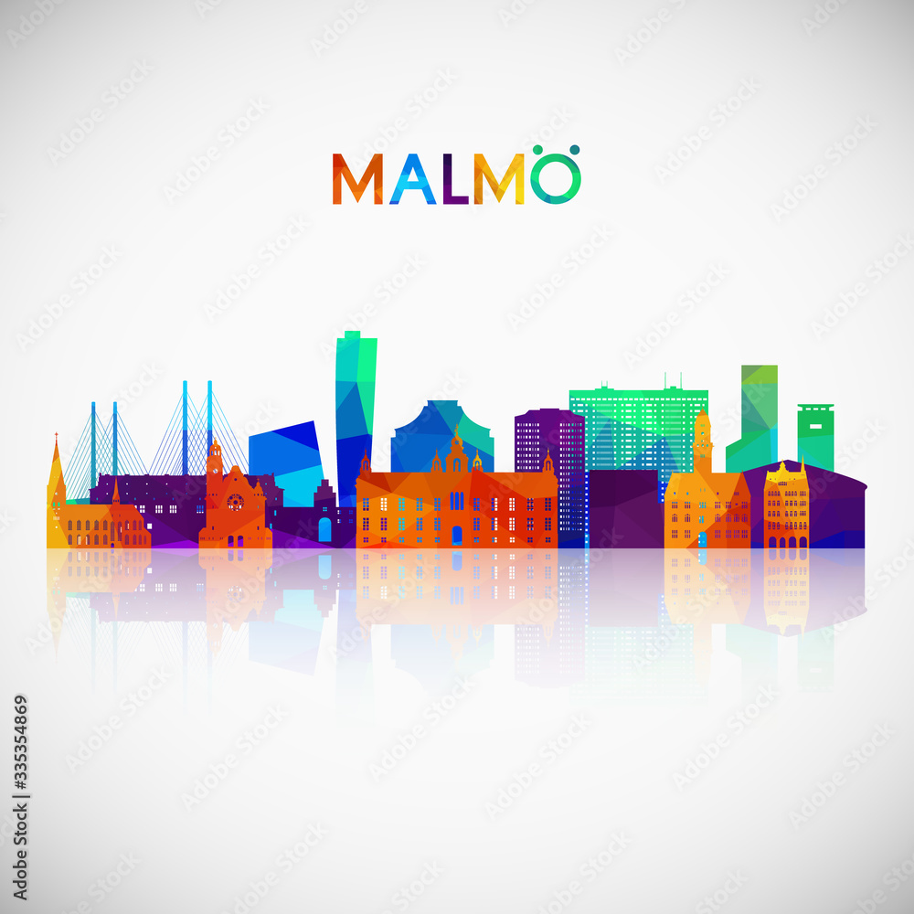 Malmo skyline silhouette in colorful geometric style. Symbol for your design. Vector illustration.