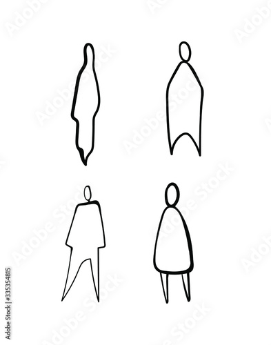 Vector illustration, Outline silhouettes of people, Contour drawing, Icon, architecture sketch people