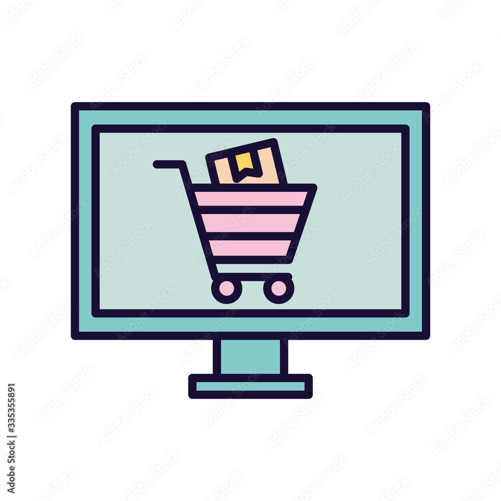shopping cart with box inisde computer line and fill style icon vector design shopping cart with box inisde computer line and fill style icon vector design