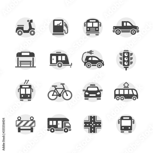Public transport in city icons set