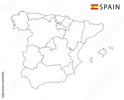 Spain map, black and white detailed outline regions of the country.