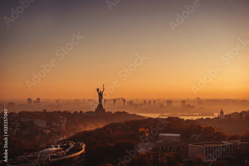 Mother Motherland monument at sunset. In Kiev, Ukraine.