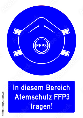 ks614 Kombi-Schild - german: Gebotszeichen mit Text: In diesem Bereich Atemschutz FFP3 tragen. Arbeitsschutz / Sicherheitszeichen - Poster DIN A1 A2 A3 A4 - xxl g9408 photo