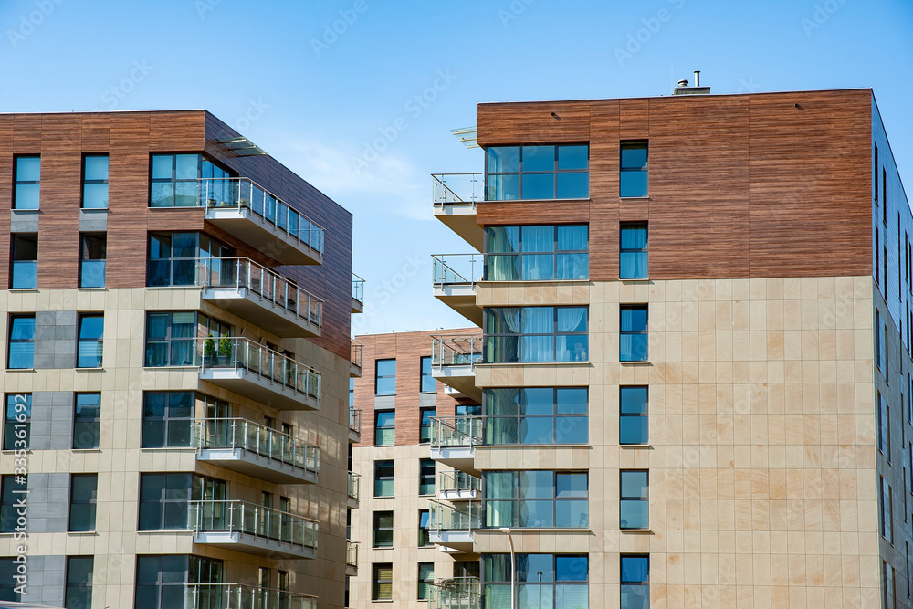 Complex of modern apartment buildings on a sunny day