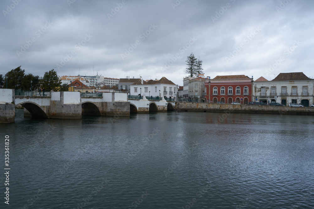 Fototapeta premium Tavira city view with river gilao in Algarve, Portugal