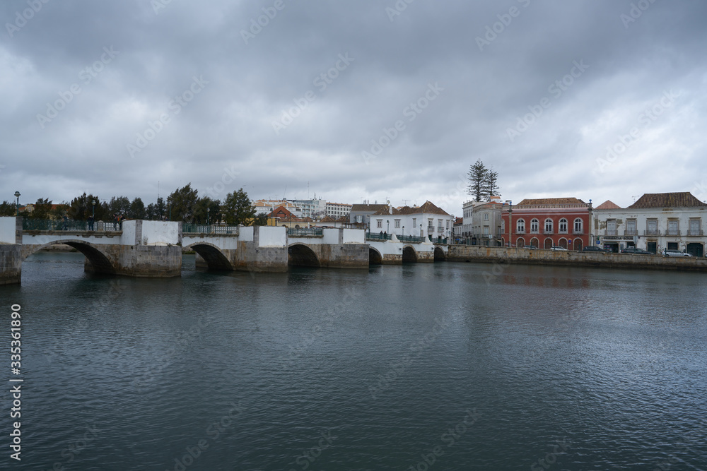 Fototapeta premium Tavira city view with river gilao in Algarve, Portugal