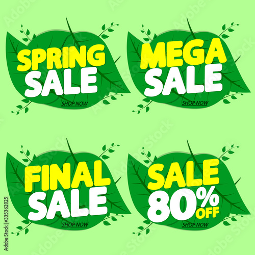 Set Spring Sale banners design template, discount tags, vector illustration