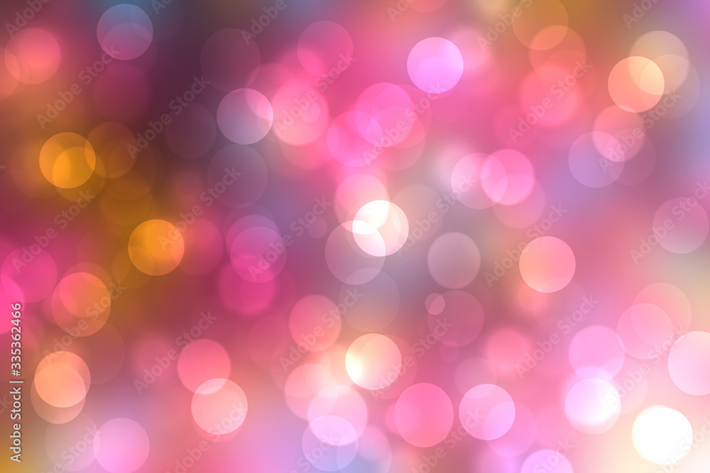Fototapeta premium Abstract gradient purple pink yellow background texture with blurred bokeh circles and lights. Space for design. Beautiful backdrop illustration.