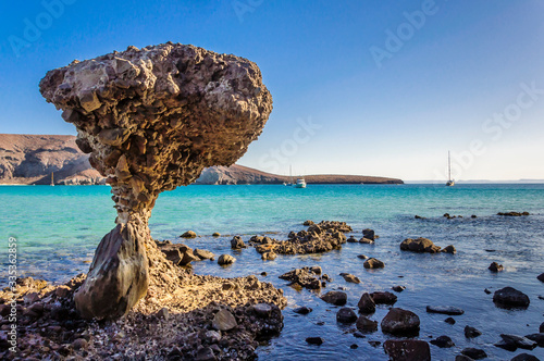 Iconic natural rock formation, Balandra Beach Mushroom, La Paz, Mexico photo