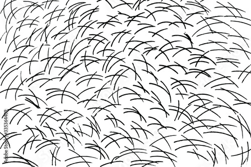 Grunge texture of hand-drawn arcs that intersect with each other. Abstract background that resembles coarse grass. Hand drawn. Vector illustration. Overlay template.