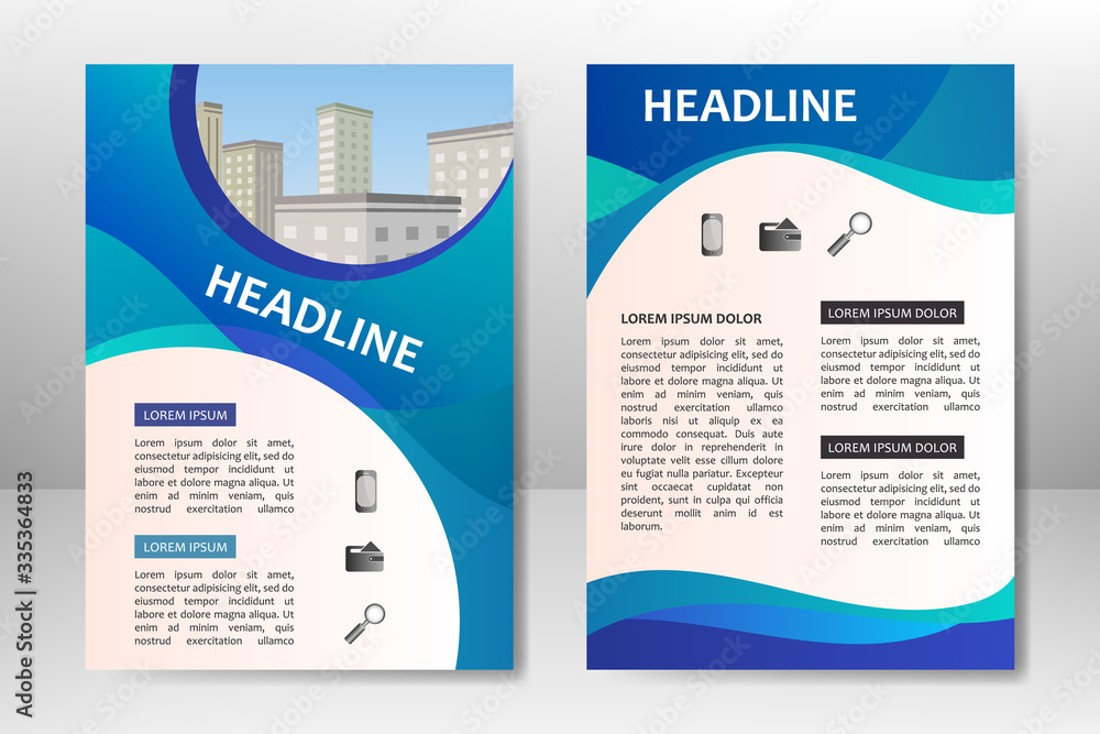 Obraz premium Blue vector template design for business brochure, flyer, poster, booklet, presentation, annual report, magazine cover, team educational training. A4