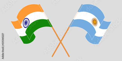 Crossed and waving flags of Argentina and India