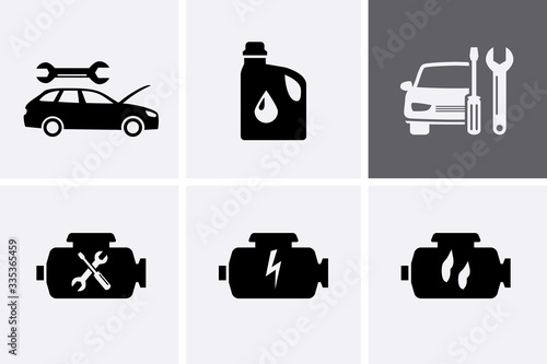 Car service Icons set, Engine repair.