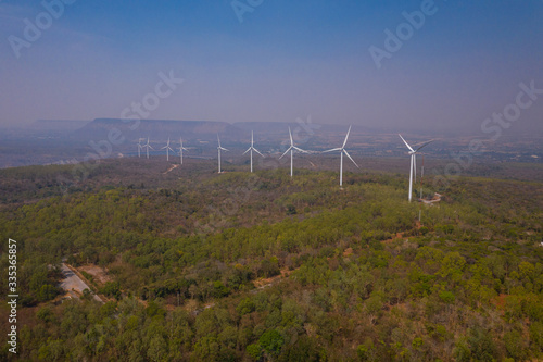 Aerial view Khao Yai Thiang windmill Lam Takhong, Nakhon Ratchasima, Thailand