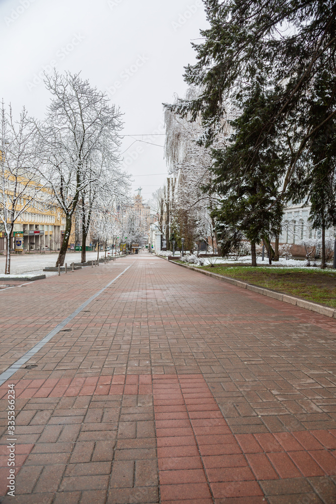 Kyiv, Ukraine - March, 22, 2020: Kyiv-Bogdan Khmelnitsky street. Quarantine during COVID-19.