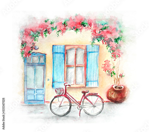 Watercolor painting of Vintage old house sketch art illustration	