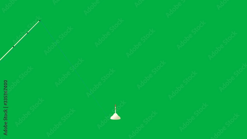 Throwing fishing rod with line and float side view footage with green wall background Throwing fishing rod with line and float side view footage with green wall background