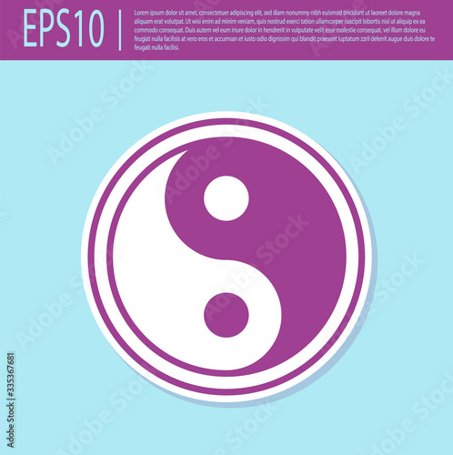 Retro purple Yin Yang symbol of harmony and balance icon isolated on turquoise background. Vector Illustration