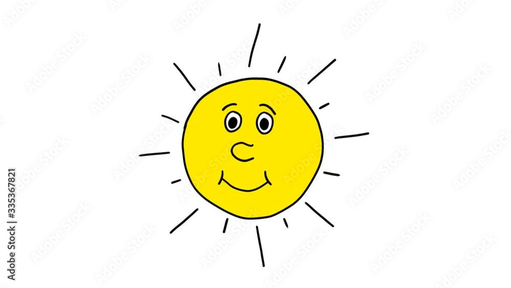 Happy sun animated character with a face. Hand drawn animation. Happy sun animated character with a face. Hand drawn animation.