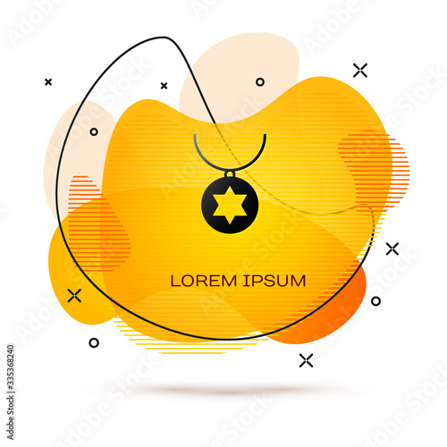 Black Star of David necklace on chain icon isolated on white background. Jewish religion. Symbol of Israel. Jewellery and accessory. Abstract banner with liquid shapes. Vector Illustration