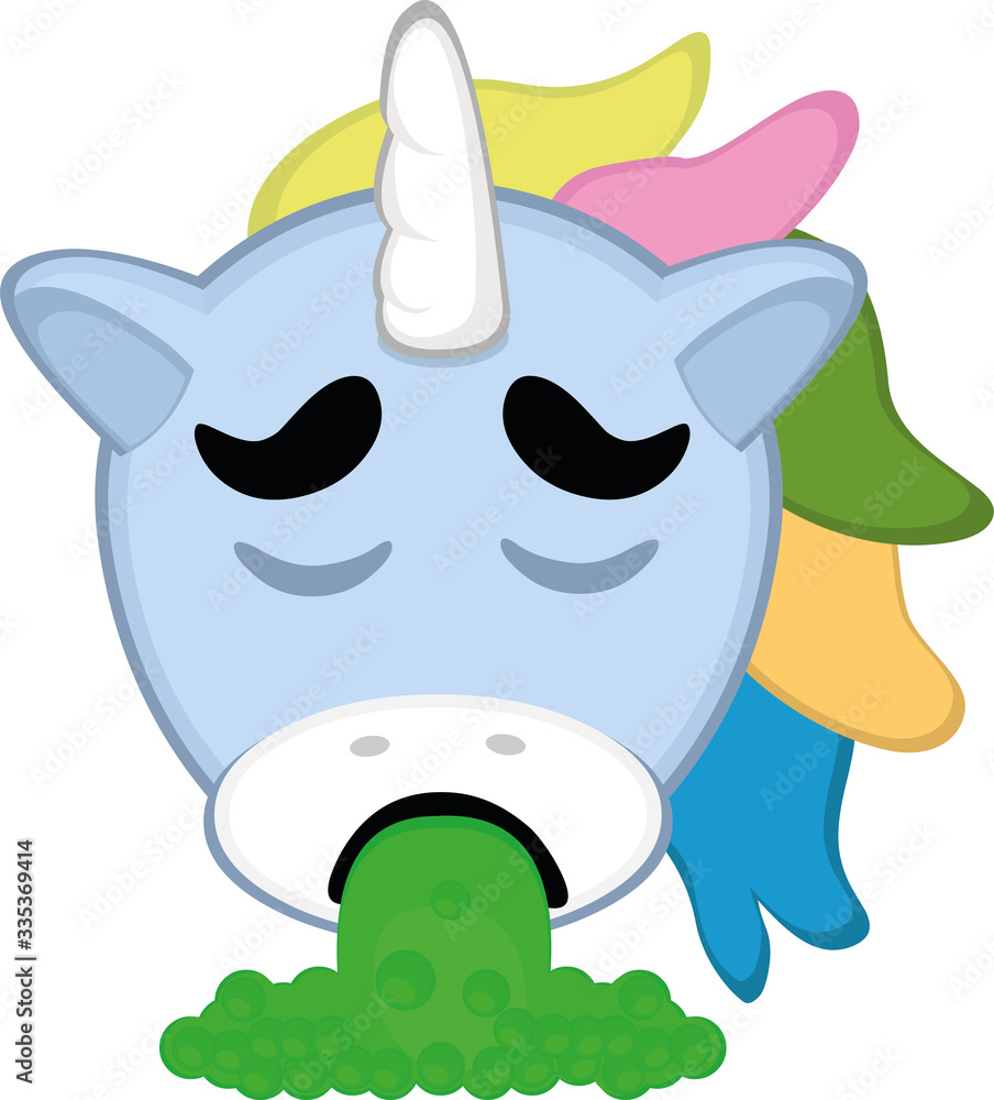 Fototapeta premium Vector illustration of a cartoon unicorn vomiting