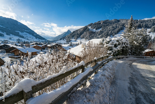 A road in Gstaad winter village 