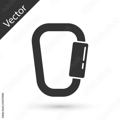 Grey Carabiner icon isolated on white background. Extreme sport. Sport equipment. Vector Illustration