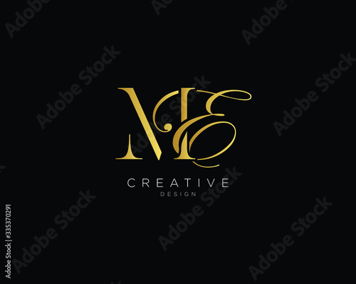 Letter ME Logo Design, Creative Minimal ME Monogram In Gold Color