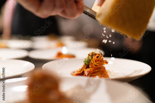 homemade pasta with pesto and parmesan